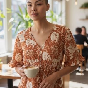 Madewell Floral Blouse in Orange and Cream